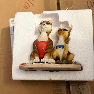 Playful Cat Figurine Duo in Red and Blue Swimwear - Unbranded